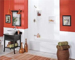 Red Bathroom shower remodel