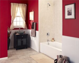 Bright red bathroom remodel