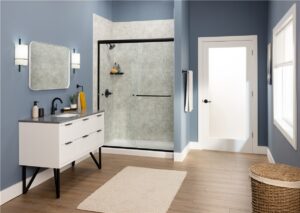Blue Bathroom Shower Door Replacement