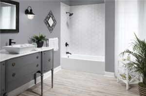 Grey bathroom shower installation