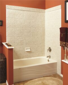 Orange bathroom shower wall replacement